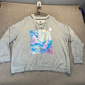 Disney Parks Little Mermaid Lace Up Hoodie Women's 3X Gray Pullover Fleece